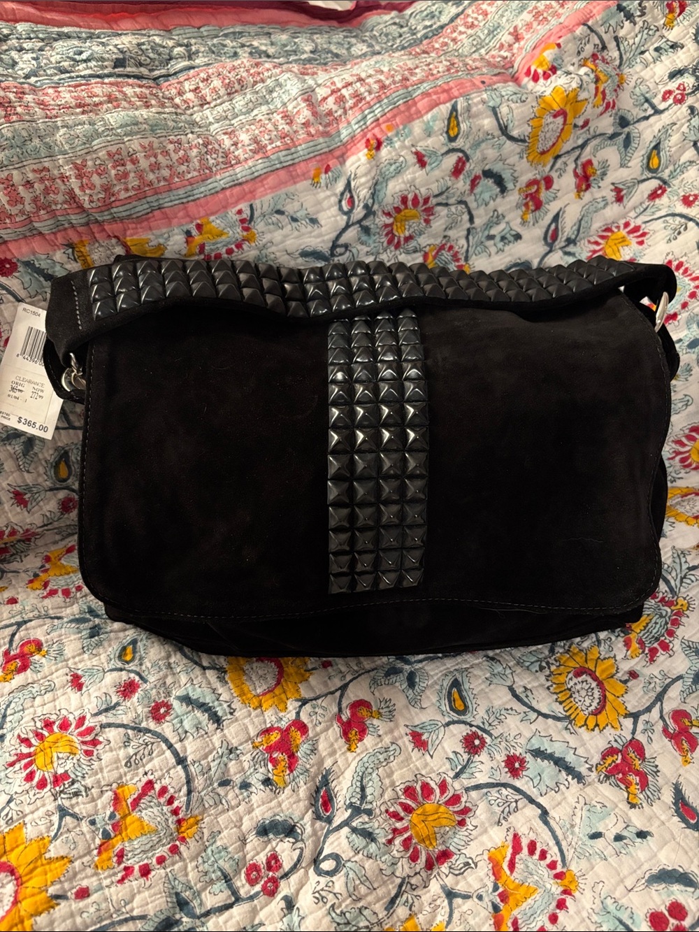 Tylie Malibu Black Studded Suede Shoulder Bag